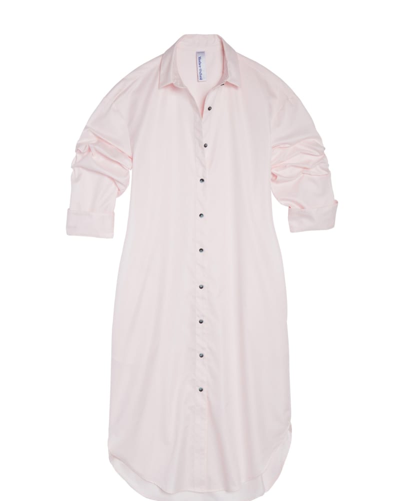 Front of a size 2 The Shirtdress in Pink by Mother Oxford. | dia_product_style_image_id:348365